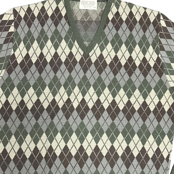 VTG Lord Jeff Argyle Sweater Men's XL V-Neck USA Fine Wool Blend X-Large - Picture 8 of 9